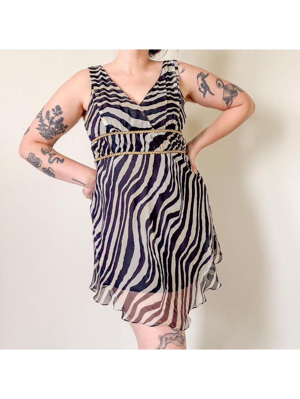 Silk Mini Dress Zebra Print Y2K Grecian